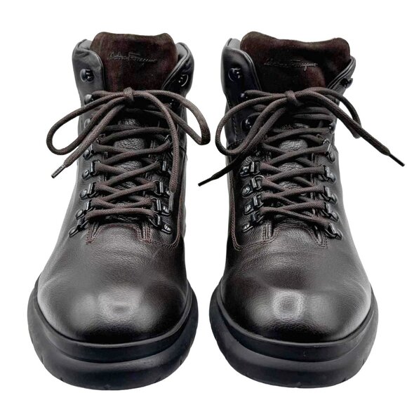 Brand New Salvatore Ferragamo Grey Dark Brown & Black Textured Leather Men Boots - Picture 7 of 12